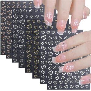 8 Sheets Heart Nail Art Stickers 3D French Metallic Nail Decals